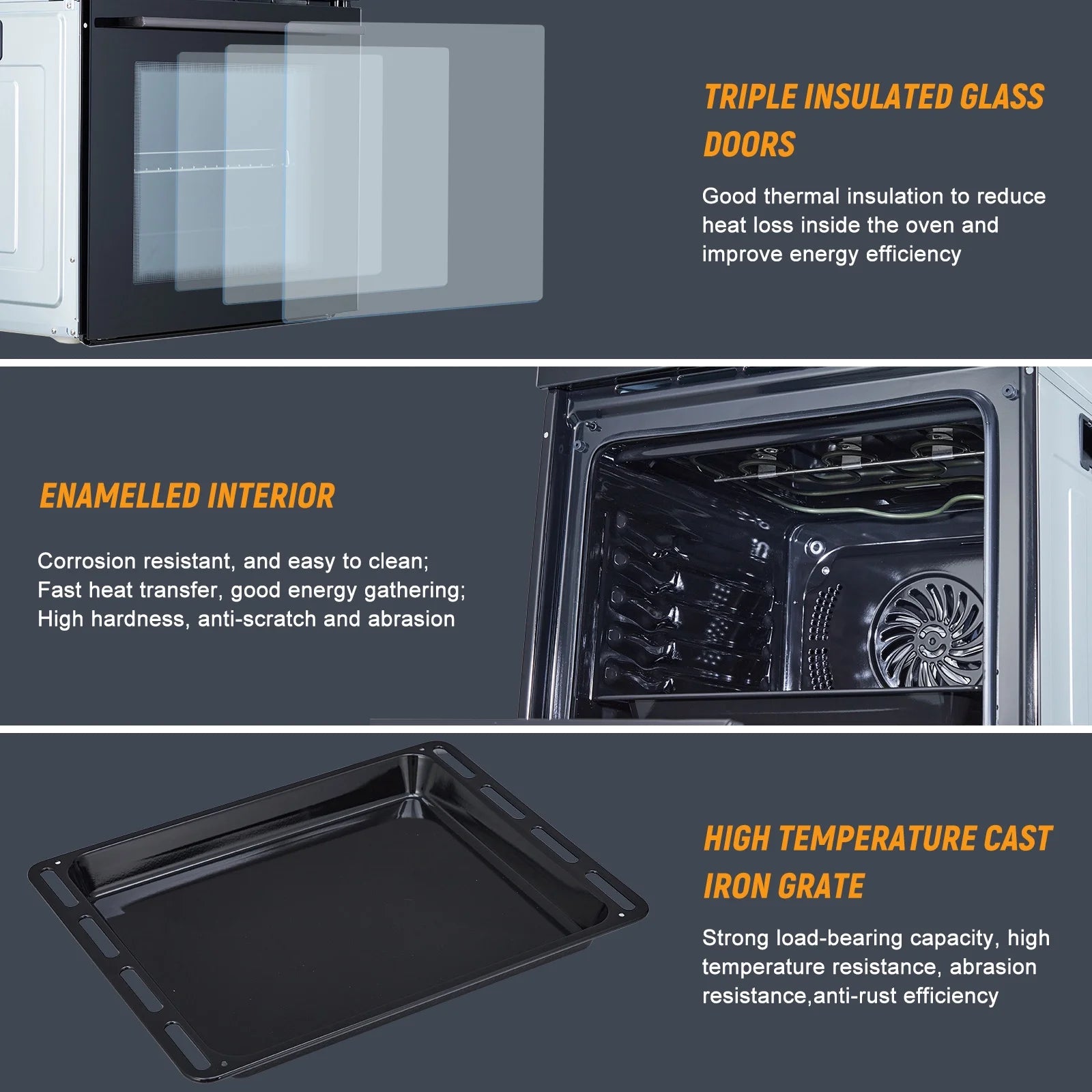 24" Electric Single Wall Oven - 70L Convection Oven with Air Frying, 2.5Cu.ft with 8 Baking Modes, 3D Surround Heating, Double-Layered Glass Door, Touch Control, Timer