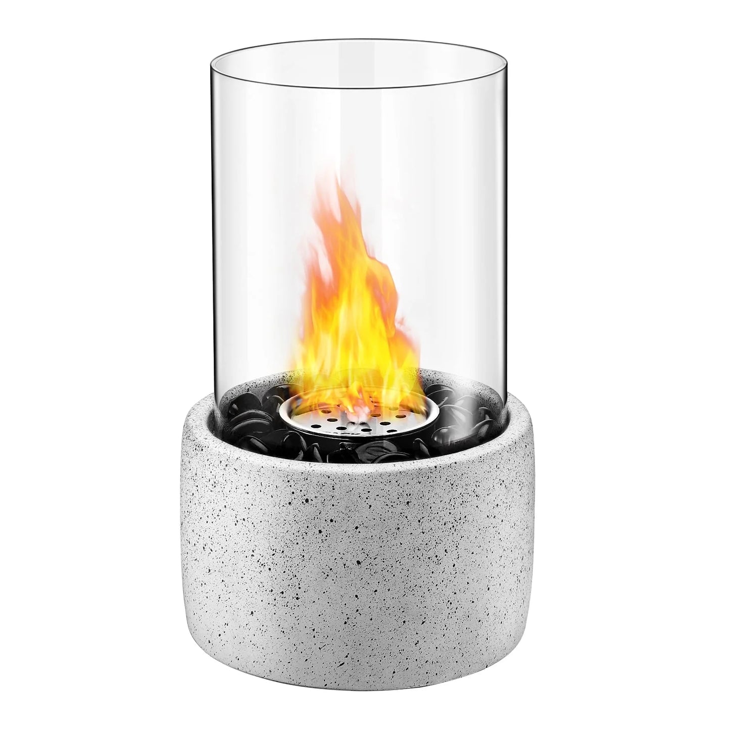 TACKLIFE Tabletop Fire Pit, Tabletop Fireplace with Glass Stone, Concrete Material and Windproof Glass Cover - FP1