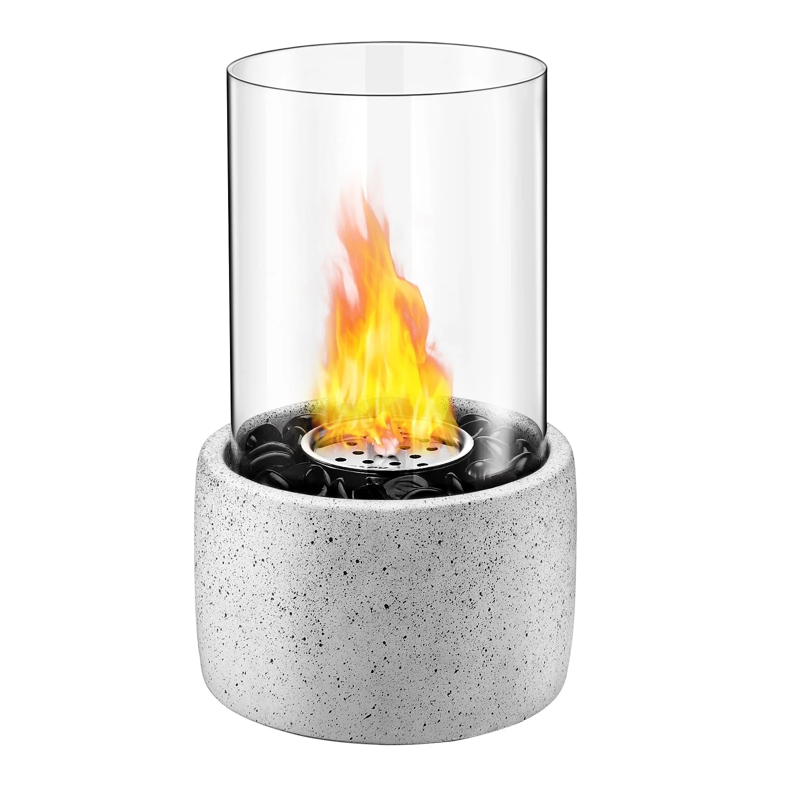 TACKLIFE Tabletop Fire Pit, Tabletop Fireplace with Glass Stone, Concrete Material and Windproof Glass Cover - FP1
