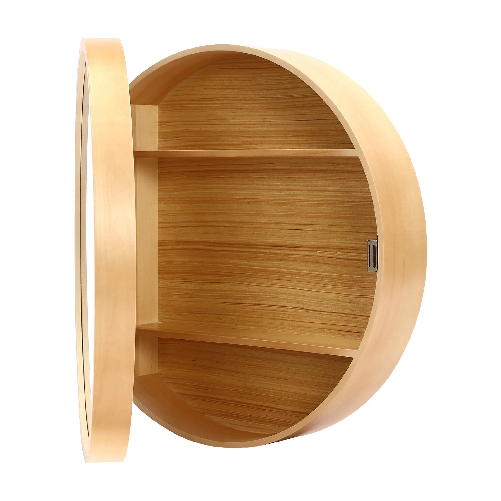 Wildnix Wall-Mounted Bathroom Mirror Cabinet, Round Storage Cabinet with Magnetic Door, Log Color Wood and Glass, Modern Design for Bathroom Essentials