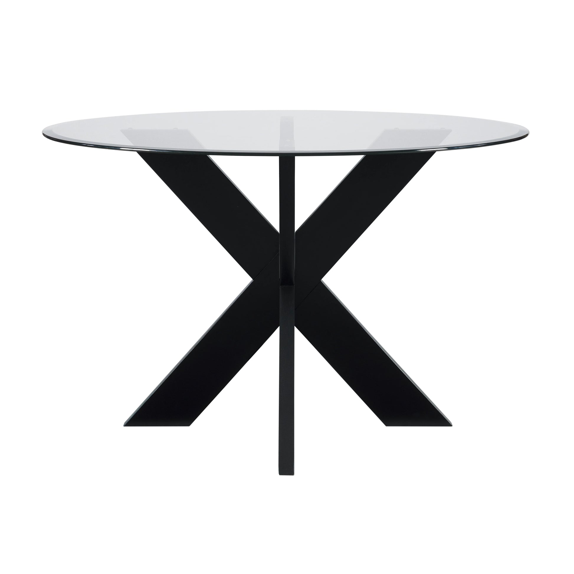 Powell Augusta Wood X-Base Dining Table with Glass Top, Black