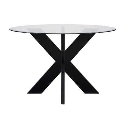 Powell Augusta Wood X-Base Dining Table with Glass Top, Black