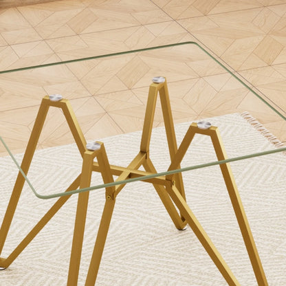 35.4 Inch Square Tempered Glass Dining Table Suitable For 2 To 4 People Space Saving Small Kitchen Dining Table Equipped With Sturdy Metal Table Legs Suitable For Dining Room Living Room Gold