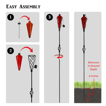 Westcharm 4 Pack 60 Inch Glass Garden Torch Light with Swirling Metal Ground Pole - Burning Citronella Torch Fuel | Outdoor Lighting for Party Patio Pathway Garden Décor - Assorted Colors