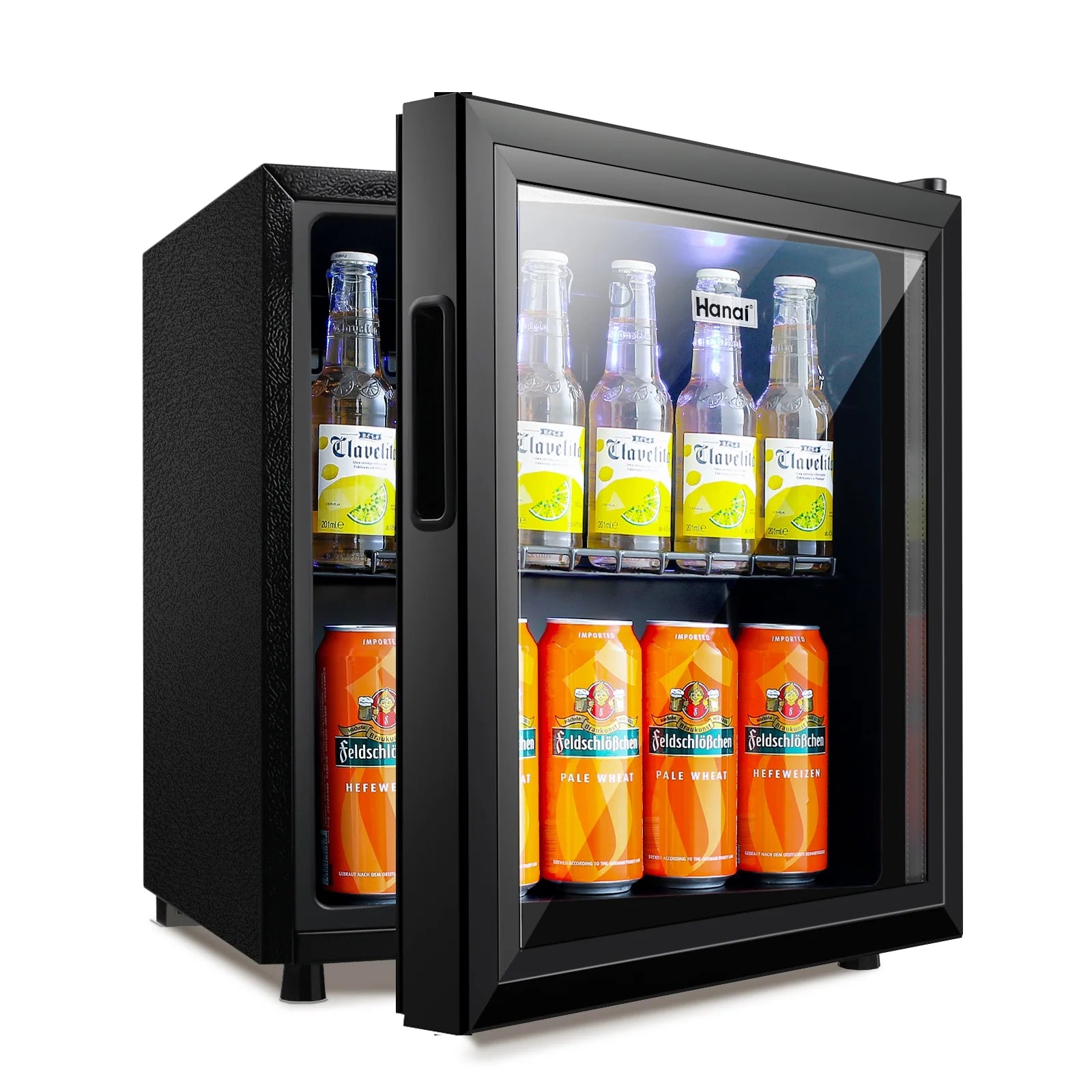 62-Can Beverage Cooler and Refrigerator, Small Mini Fridge for Home, Office or Bar with Glass Door and Adjustable Removable Shelves,Perfect for Soda Beer or Wine, Stainless Steel, 1.6 Cu.Ft.
