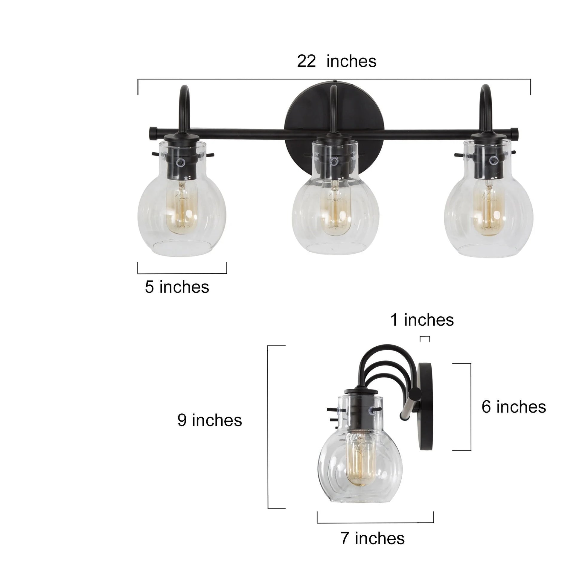 Carson Carrington Modern Gold 3-Light Bathroom Vanity Light Glass Wall Sconce 3-Light, Black 3-Light/L22"xW7"xH9" Black 13 to 24 Inches 4 to 8 Inches