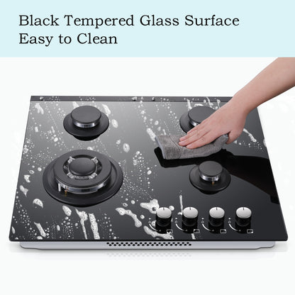 Eascookchef 4-Burners Gas Cooktop 24in Eascookchef Tempered Glass NG/LPG Convertible