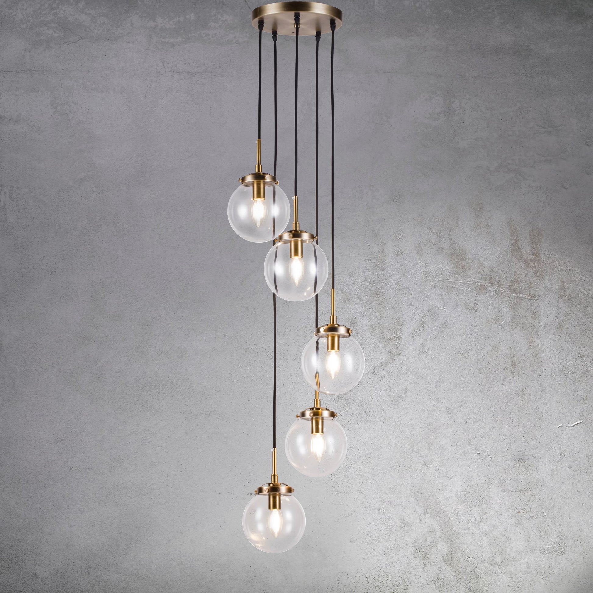 JYYQ.INC 5-Lights Modern Staircase Globe Bubble Glass Linear Chandelier Gold