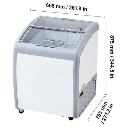 KFFKFF Professional Ice Cream Showcase, 5.4 Cubic Feet Storage Freezer, Portable Transparent Lid Deep Freezer, Dining Establishment Sorbet Serving Cabinet,2 Mesh Baskets, 2 Retractable Glass Doors
