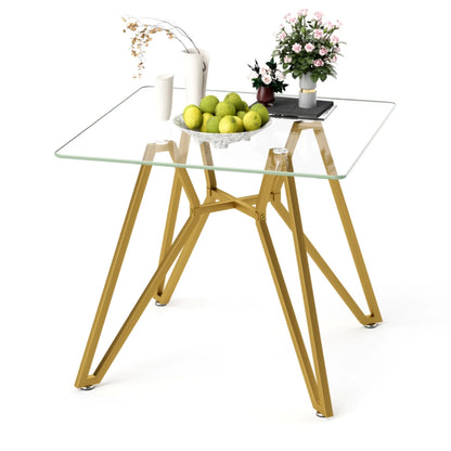 35.4 Inch Square Tempered Glass Dining Table Suitable For 2 To 4 People Space Saving Small Kitchen Dining Table Equipped With Sturdy Metal Table Legs Suitable For Dining Room Living Room Gold