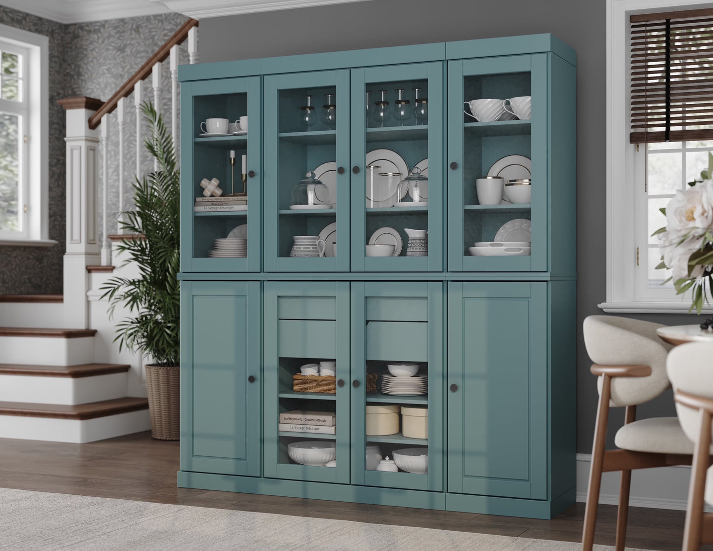 Palace Imports 100% Solid Wood Kitchen Pantry Storage Cabinet with Solid, Glass Doors, Adjustable Shelves and 2-Drawers, White