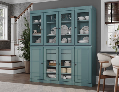 Palace Imports 100% Solid Wood Kitchen Pantry Storage Cabinet with Solid, Glass Doors, Adjustable Shelves and 2-Drawers, White