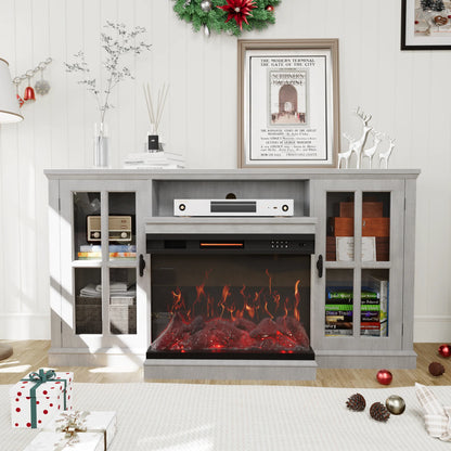 Homall Fireplace TV Stand for TVs up to 65" 3-Sided Glass Modern Media Entertainment Center with Cabniet Storage Adjustable Flame Color Fireplace,Gray