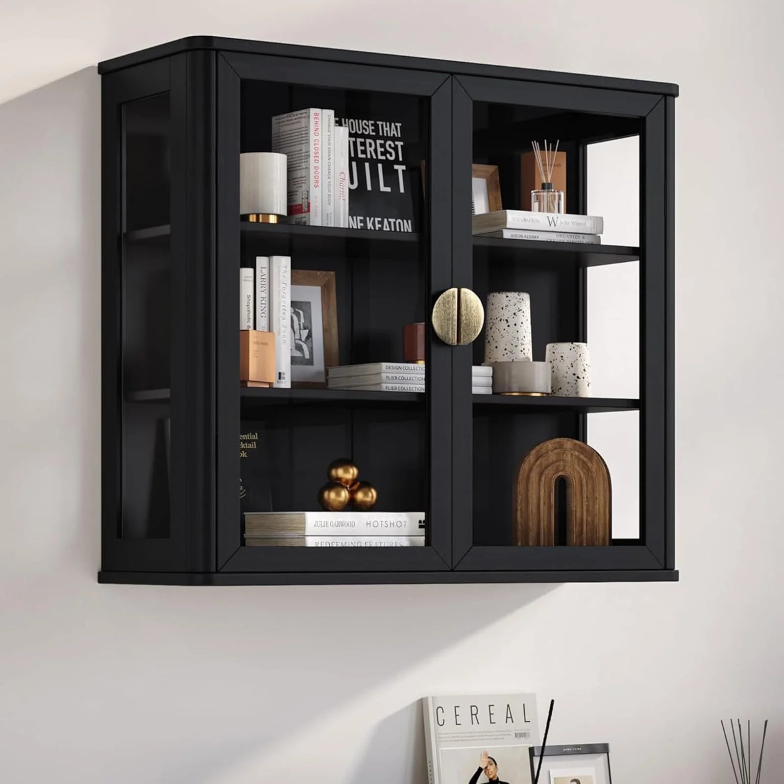 POLIHOME Display Wall Cabinet with Tempered Glass DoorsStorage Cabinet with Adjustable Shelves