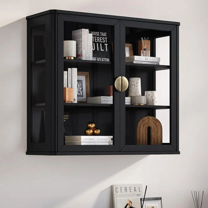 POLIHOME Display Wall Cabinet with Tempered Glass DoorsStorage Cabinet with Adjustable Shelves