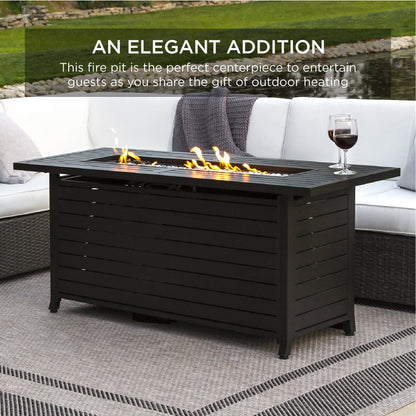 Best Choice Products 57in 50,000 BTU Rectangular Propane Aluminum Gas Fire Pit Table w/Cover, Glass Beads - Dark Brown
