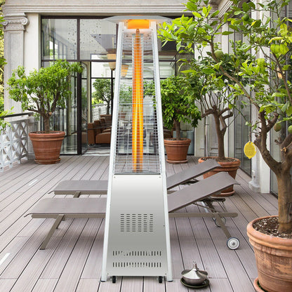 Gymax 42,000 BTU Stainless Steel Pyramid Patio Heater Glass Tube Flame W/Wheels