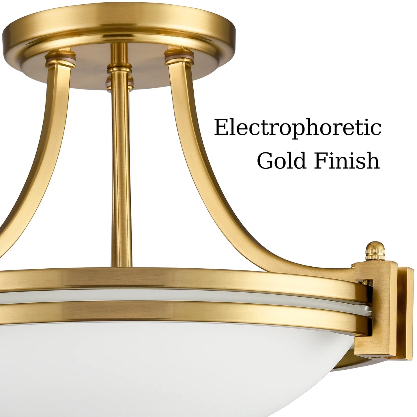 Modern Gold Semi Flush Mount 2-Light Milk Glass Ceiling Light Fixture