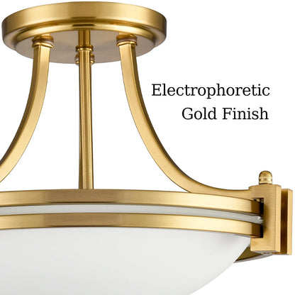 Modern Gold Semi Flush Mount 2-Light Milk Glass Ceiling Light Fixture