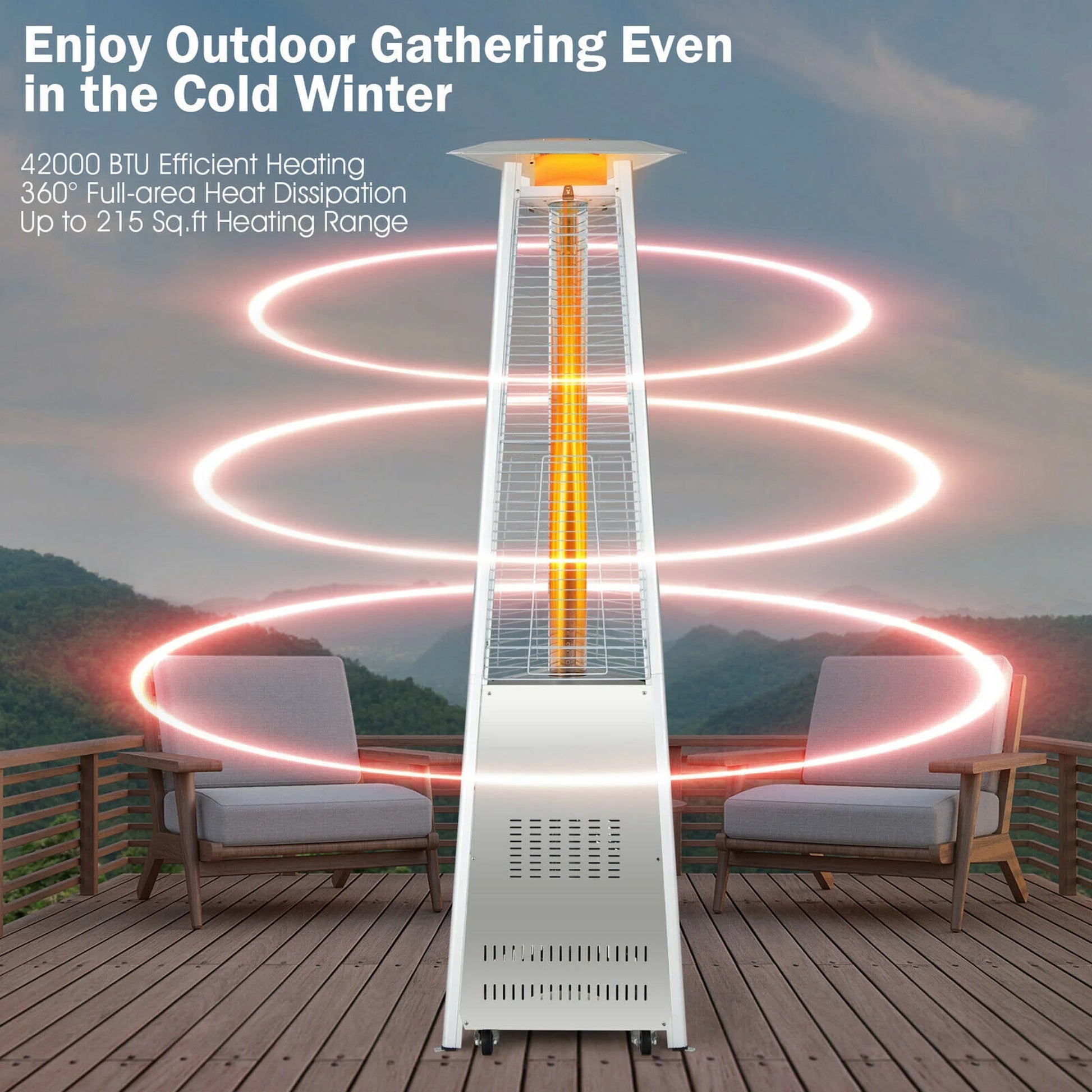 Gymax 42,000 BTU Stainless Steel Pyramid Patio Heater Glass Tube Flame W/Wheels