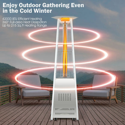 Gymax 42,000 BTU Stainless Steel Pyramid Patio Heater Glass Tube Flame W/Wheels