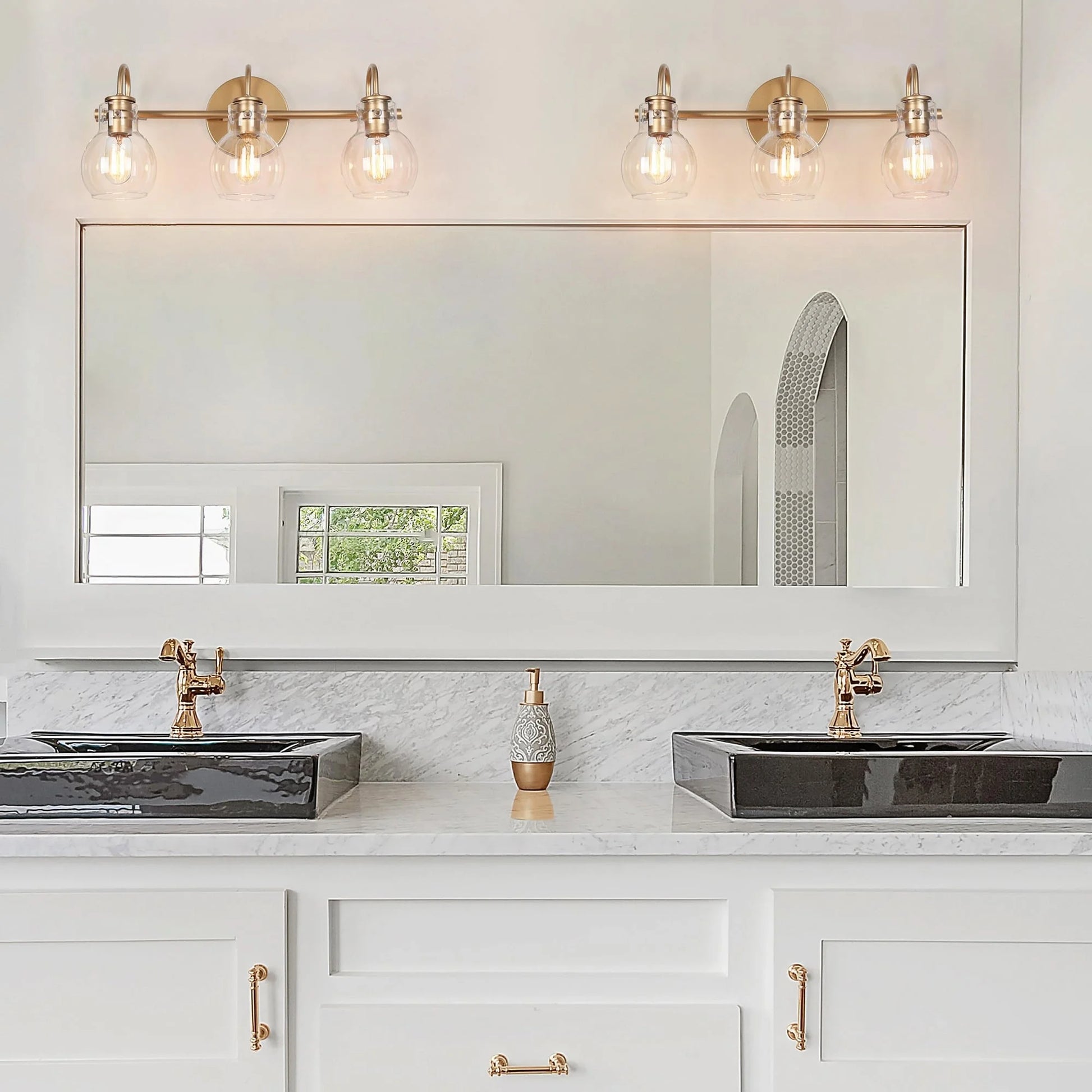 Carson Carrington Modern Gold 3-Light Bathroom Vanity Light Glass Wall Sconce 3-Light, Black 3-Light/L22"xW7"xH9" Black 13 to 24 Inches 4 to 8 Inches