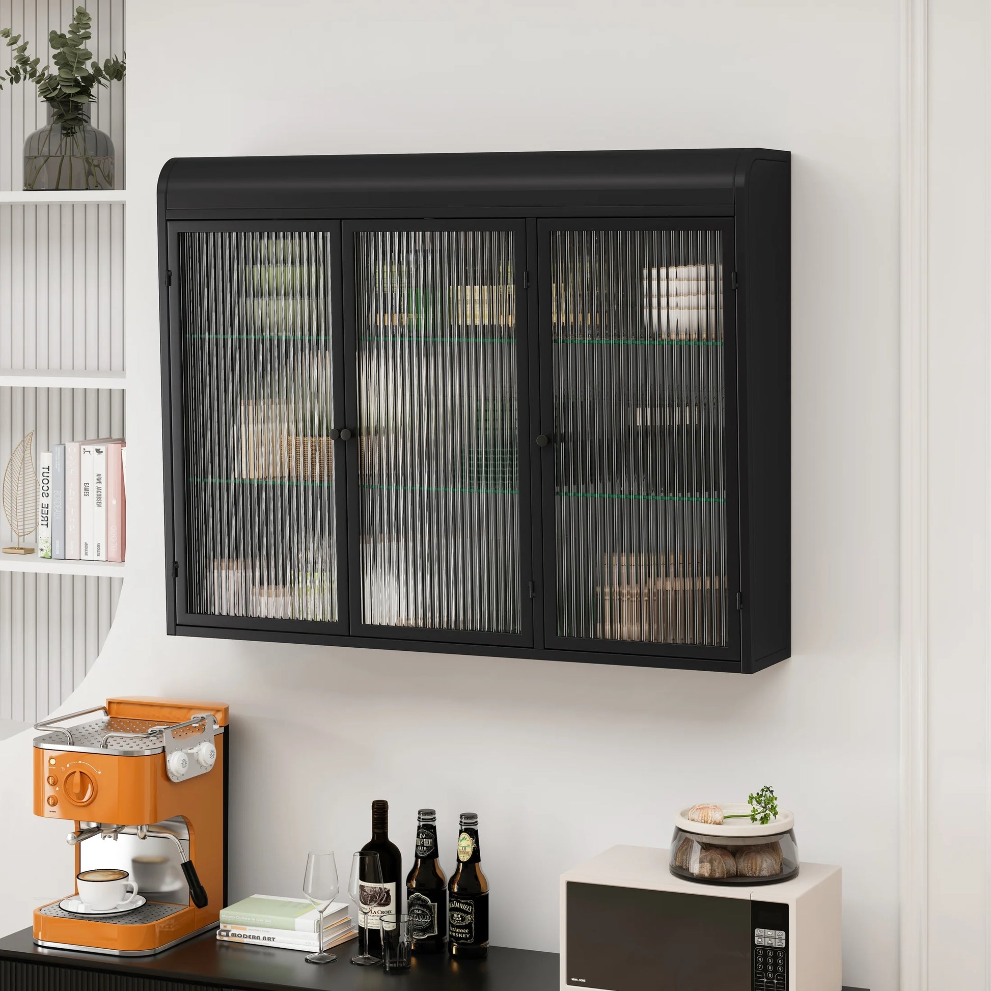 Dasun 3 Glass Door Wall Cabinets for Kitchen, Living Room and Bathroom(Black)