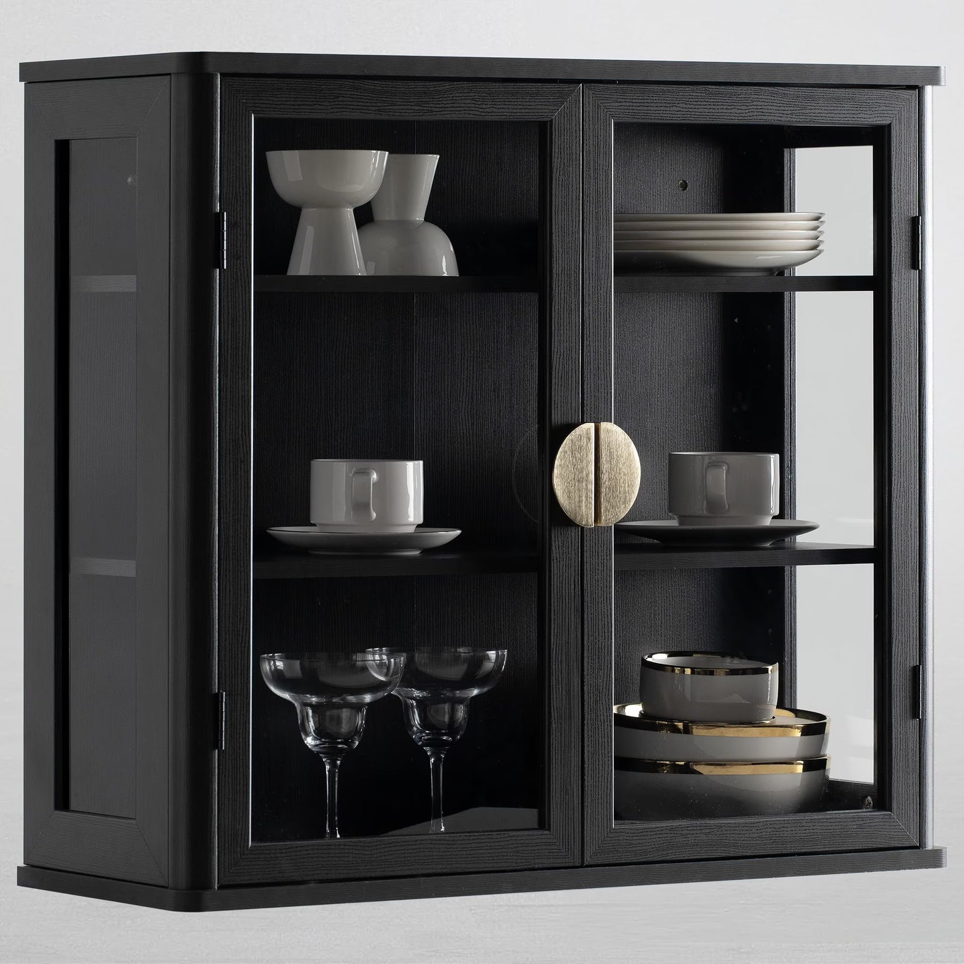 POLIHOME Display Wall Cabinet with Tempered Glass DoorsStorage Cabinet with Adjustable Shelves