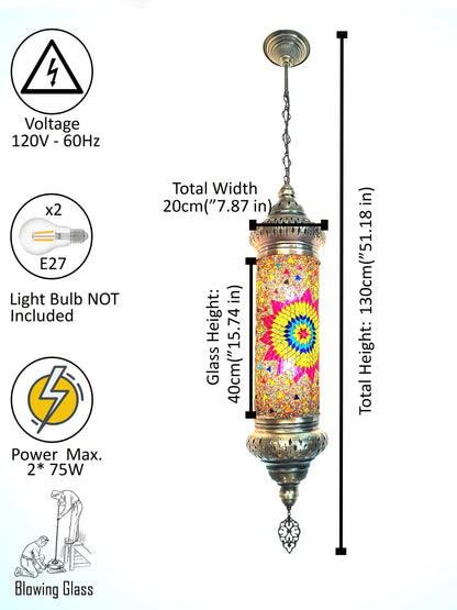 Angora Tantine Turkish Lamp | Blown Glass Turkish Pendant Hanging Lamps for Living Room (51.18")