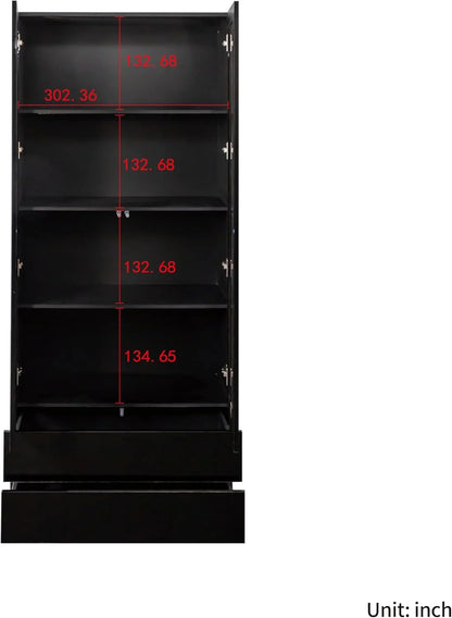 Modern Led Display Cabinet with Glass Doors, Bookcase with Doors, Curio Display Cabinet with 4 Shelves for Living Room, Home Office, Bedroom, Playroom, Black