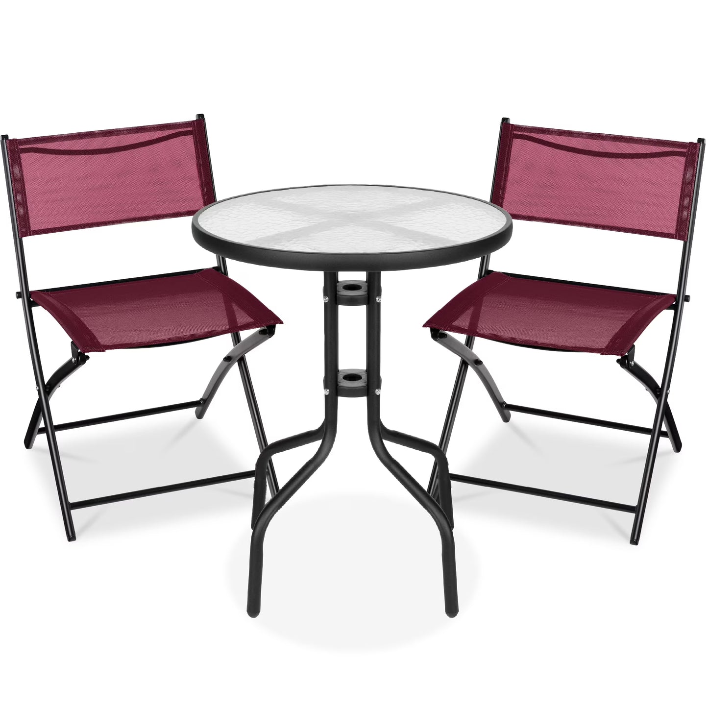 Best Choice Products 3-Piece Patio Bistro Dining Furniture Set w/Glass Tabletop, Folding Chairs - Gray