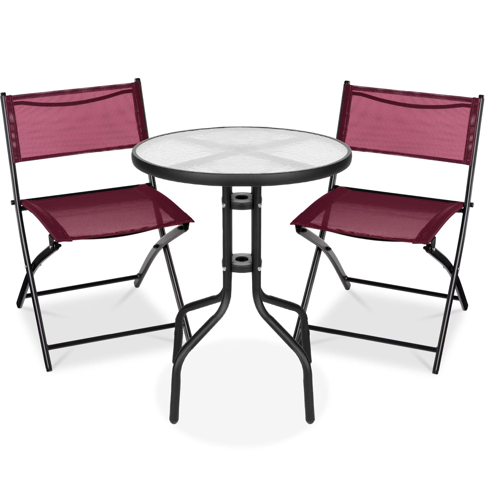 Best Choice Products 3-Piece Patio Bistro Dining Furniture Set w/Glass Tabletop, Folding Chairs - Gray