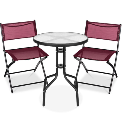 Best Choice Products 3-Piece Patio Bistro Dining Furniture Set w/Glass Tabletop, Folding Chairs - Gray
