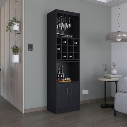 Royard Oaktree 71.1" Tall Bar Cabinet with 12-bottle Cubbies and Glass Holder, Freestanding Liquor Cabinet with Doors, Stemware Rack, Shelves, and Pull Out Tray for Living Room, Kitchen, White