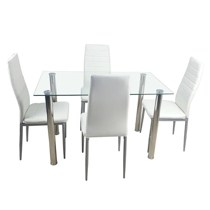 Canddidliik Rectangular Glass Dining Table, 5-Piece Modern Dining Set Tempered Glass Kitchen Table for Living Room and Kitchen, White