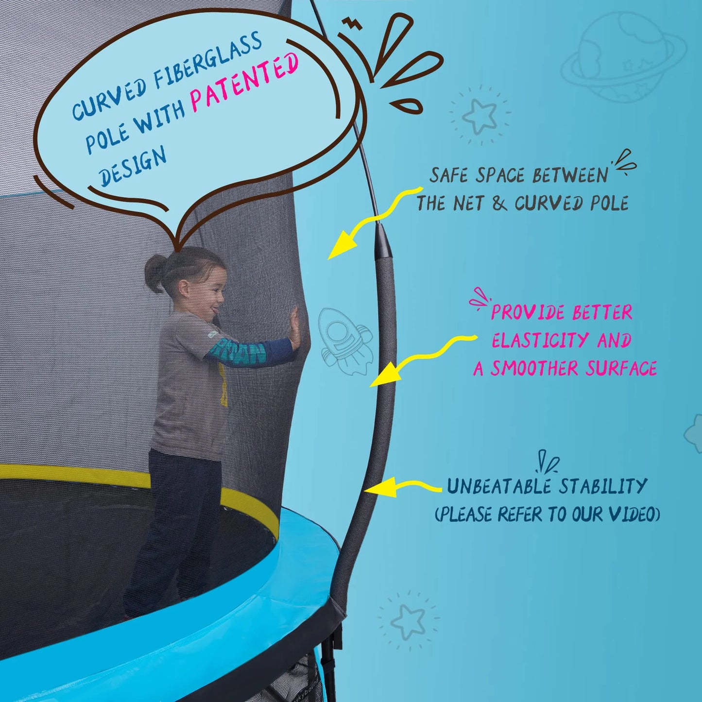 SkyBound 10FT 12FT 14FT Trampoline with Enclosure - Recreational Trampolines for Kids and Adults with Patented Fiberglass Curved Poles - Outdoor Trampoline with Ladder - Rust Resistant