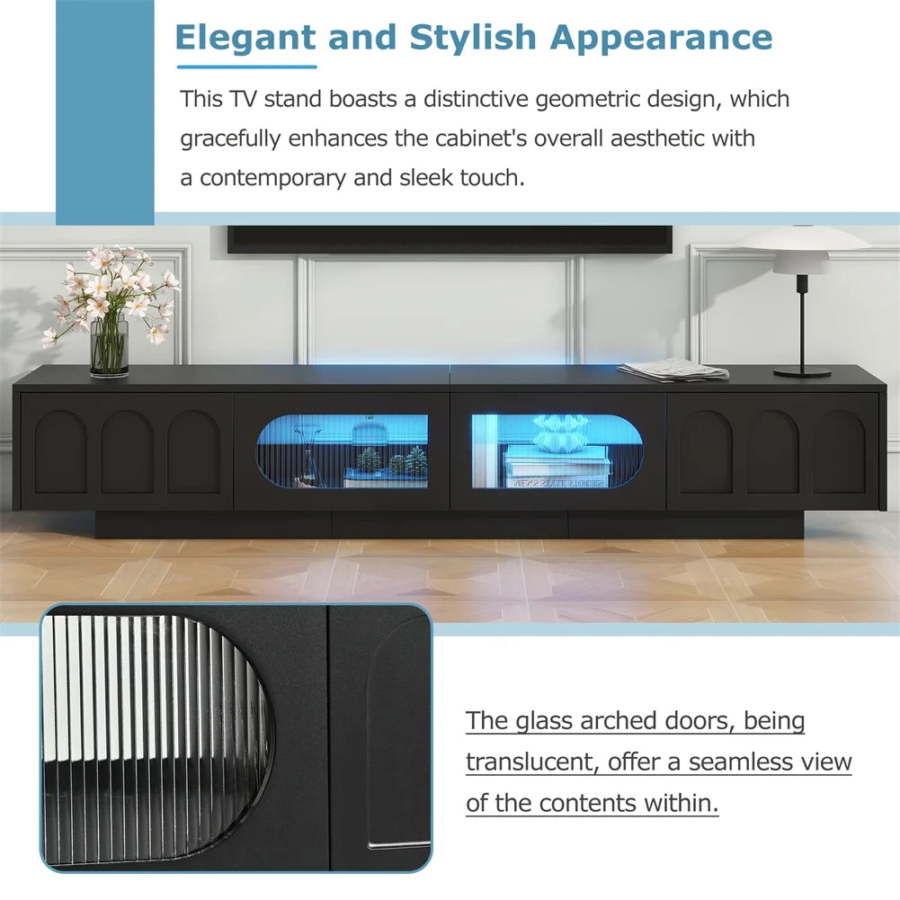 M optimized Modern TV Stand, Media Console for TVs up to 95", Entertainment Center with Fluted Tempered Glass Doors, APP-Controlled LED Light for Living Room