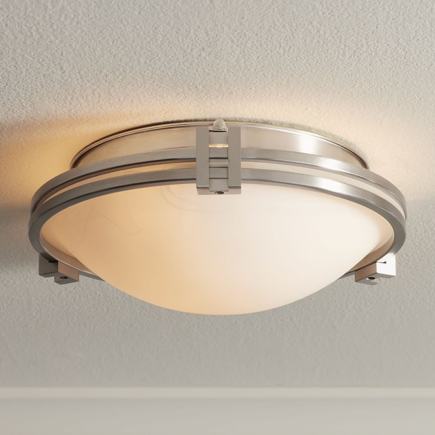Possini Euro Design Deco Modern Ceiling Light Flush Mount Fixture 12 3/4" Wide Brushed Nickel 2-Light Marbleized Glass for Bedroom Kitchen Living Room