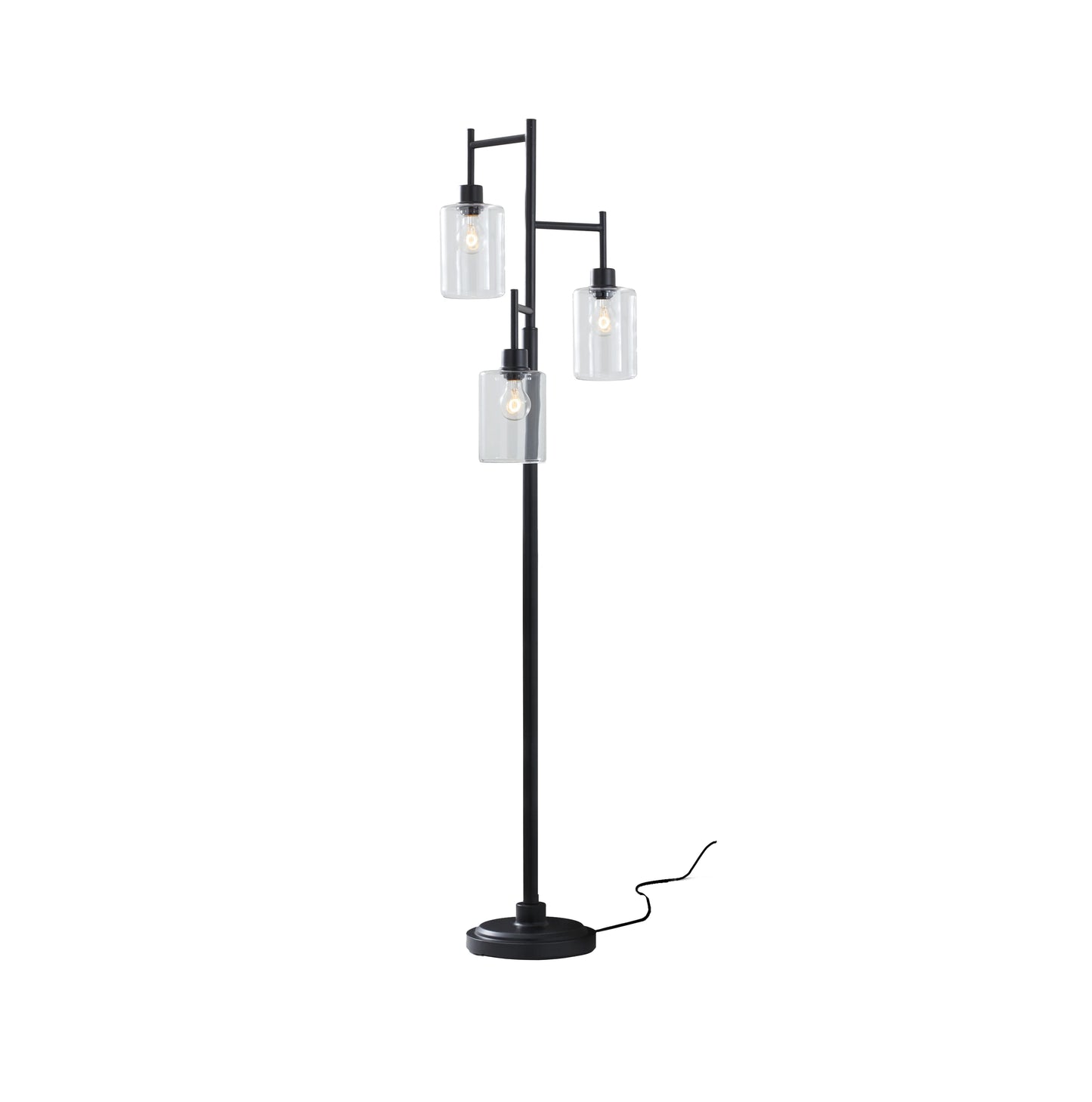 Better Homes & Gardens 63.5 in 3 Light Contemporary Black Floor Lamp Clear Glass
