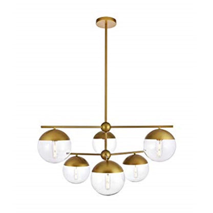 Eclipse 6 Lights Brass Pendant With Clear Glass