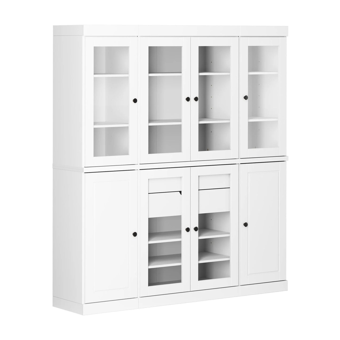 Palace Imports 100% Solid Wood Kitchen Pantry Storage Cabinet with Solid, Glass Doors, Adjustable Shelves and 2-Drawers, White