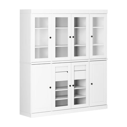 Palace Imports 100% Solid Wood Kitchen Pantry Storage Cabinet with Solid, Glass Doors, Adjustable Shelves and 2-Drawers, White