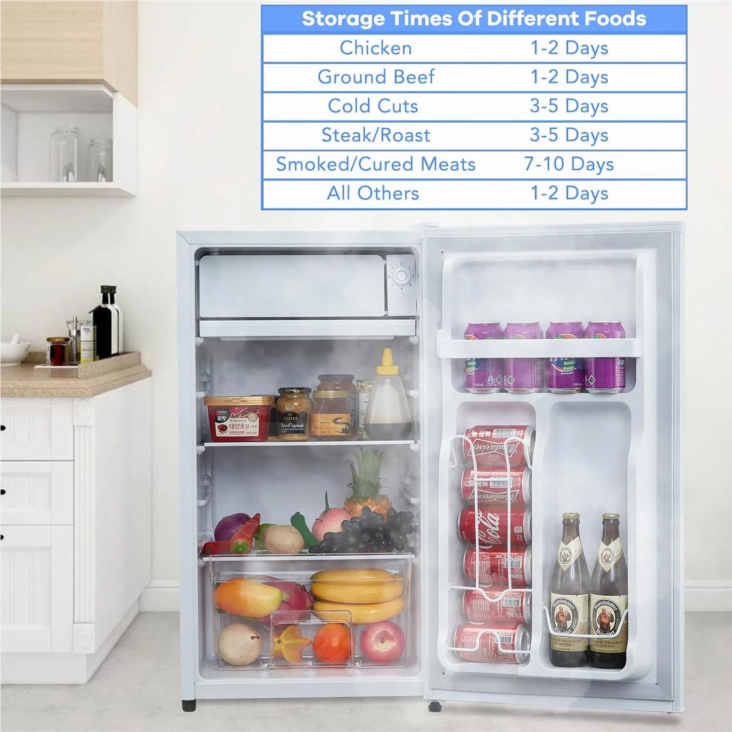EastVita 3.2 Cu.Ft Mini Fridge with Freezer, Compact Refrigerator with 7 Level Adjustable Thermostat, Crisper Drawer & Glass Shelves, Small Fridge for Home