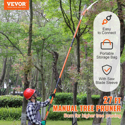 BENTISM Manual Pole Saw Extendable Tree Pruner 7.3-27 ft Fiberglass Pole Scissors