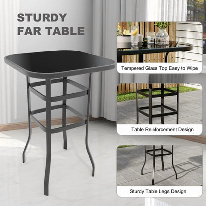 Homhougo 3 Piece Patio Swivel Bar Sets, 3PCS Outdoor High Top Bar Set with 2 Outdoor Swivel Chairs and Glass Bar Table, Patio High Top Bar Table and Stools Chairs Set All Weather Textile Fabric