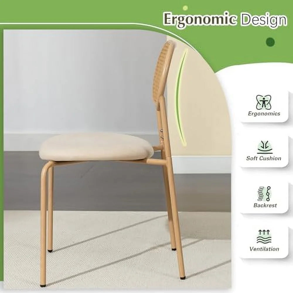 Boho 47 in Dining Table, Tempered Glass Tabletop with Rattan, Metal Legs, for Kitchen Dinner Living Room Reception