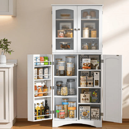 Pantry Cabinet, Lofka 64" Kitchen Pantry Storage Cabinet with Frosted Glass Doors and 14 Shelves, White