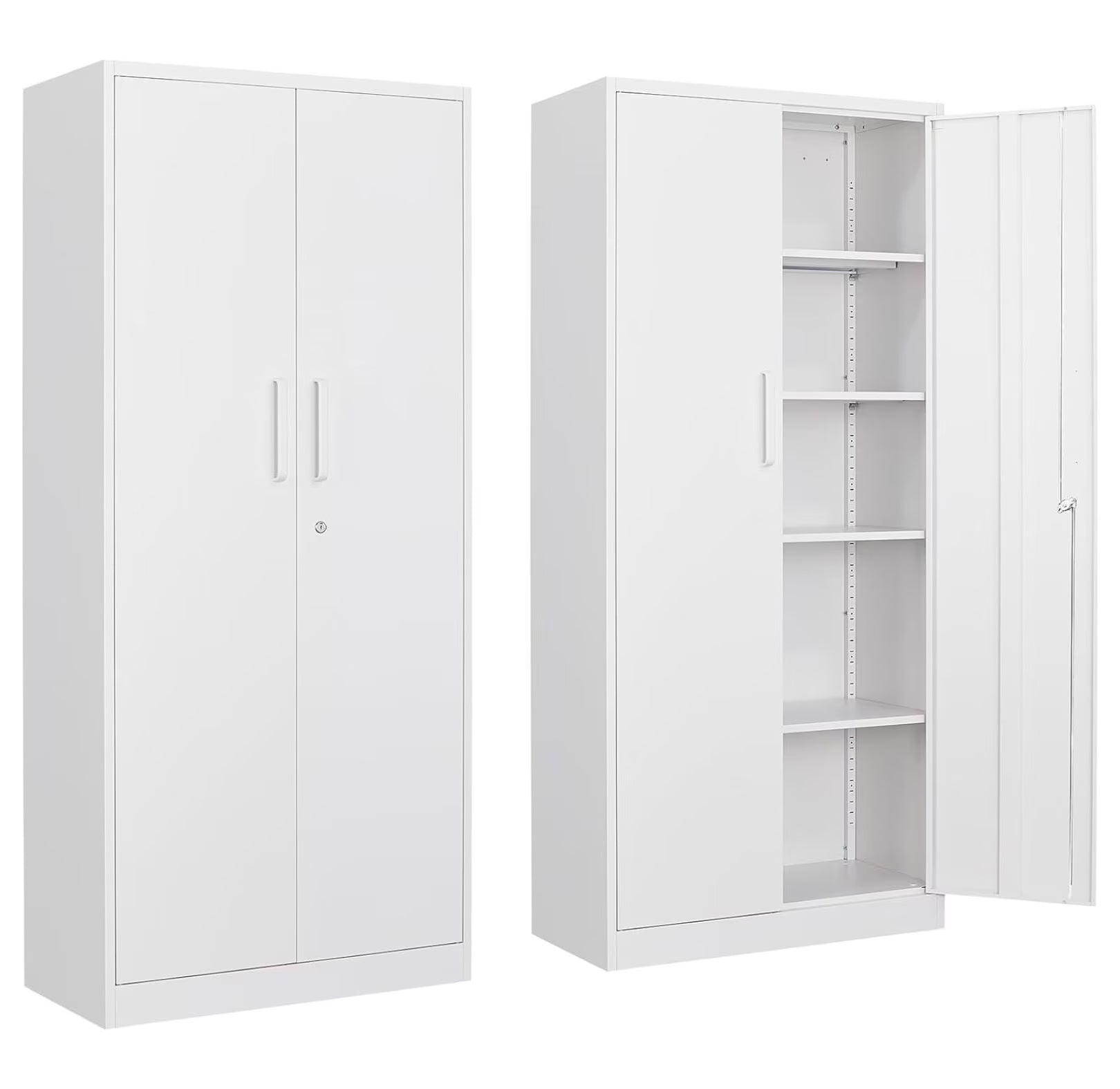 saney Black Metal Storage Cabinet with Doors and Shelves,Glass Cabinet Display Cabinet with Glass Doors,Office Cabinet with Storage Shelves and Double Doors, for Garage and Utility Room, Home Office