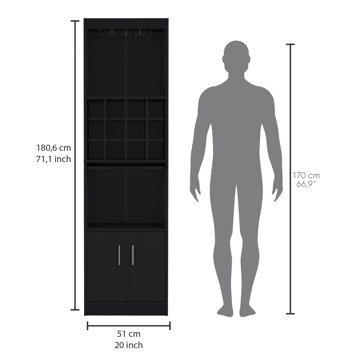 Royard Oaktree 71.1" Tall Bar Cabinet with 12-bottle Cubbies and Glass Holder, Freestanding Liquor Cabinet with Doors, Stemware Rack, Shelves, and Pull Out Tray for Living Room, Kitchen, White
