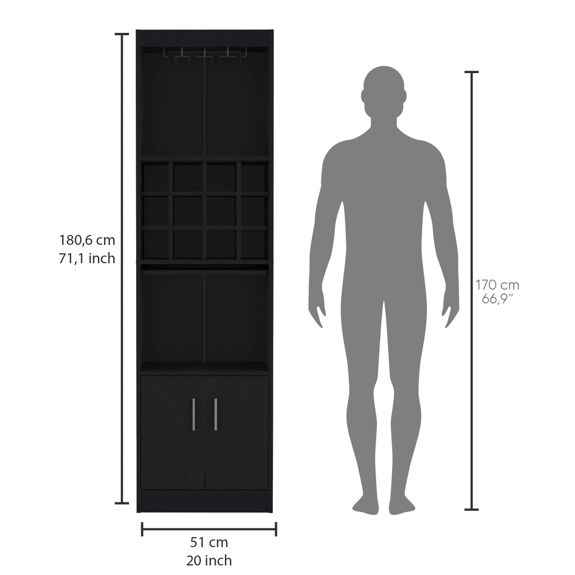 Royard Oaktree 71.1" Tall Bar Cabinet with 12-bottle Cubbies and Glass Holder, Freestanding Liquor Cabinet with Doors, Stemware Rack, Shelves, and Pull Out Tray for Living Room, Kitchen, White